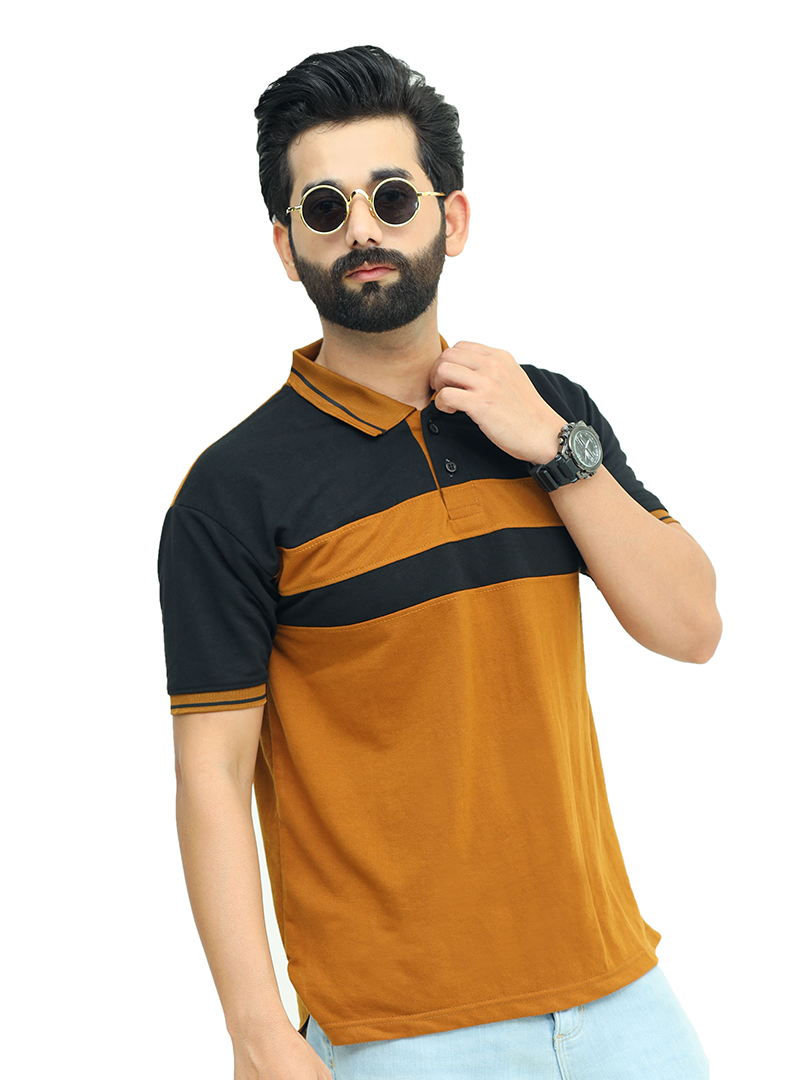 Mustard Black Half Sleeves Polo T-Shirt