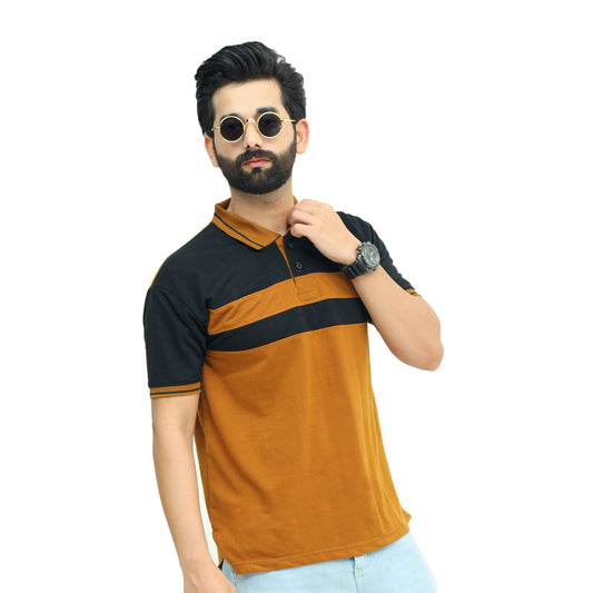 Mustard Black Half Sleeves Polo T-Shirt